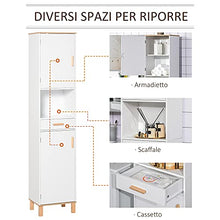 kleankin Mobile Salvaspazio Bagno in Legno Bianco, Mobile a Colonna con Armadietti e Cassetto 39x30x180cm
