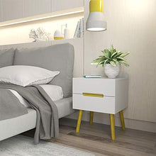 MOAMUN Moderno Comodino con 2 cassetto,Bianco, Comodino in Legno, tavolino Laterale per Divano per Camera da Letto, Soggiorno, Decorazione per mobili(Bianco/Oro)