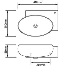 Lavabo ovale bianco lucido con un foro, in ceramica, da tavolo o da appendere alla parete, 41 x 28 x 12,5 cm