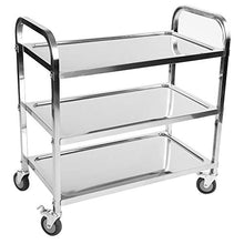 Estink - Carrello da servizio con ruote, 3 livelli in acciaio, carrello da cucina, vassoi da catering, grande carrello per il pranzo, trolley con freno per hotel e bagno, 850 x 900 x 450 mm, 1 pezzo