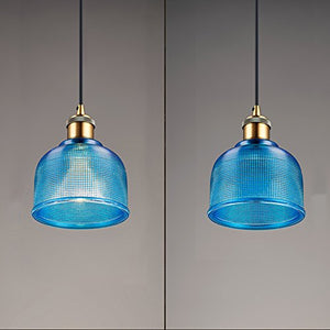 LFsem Luce pendente industriale vintage in vetro colorato Lampada da soffitto E27 Loft Lampada a sospensione Illuminazione per ristoranti Bar (Blu)