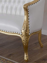 SIMONE GUARRACINO LUXURY DESIGN Divano Megan Stile Barocco Francese Foglia Oro Ecopelle Bianca Bottoni Crystal SW