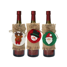Amosfun - Borsa natalizia per vino rosso Babbo Natale, decorazione per bottiglie di vino, pupazzo di neve, alce e Natale, 3 pezzi