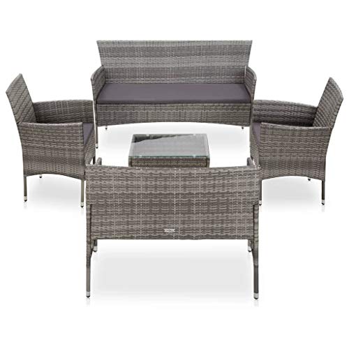 Festnight 5 pz Salottino in Rattan Set Divani da Giardino con Cuscini 2 Divano a 2 Posti/3 Posti +2 Poltrone e 1 Tavolino Colore Grigio Arredamento Giardino