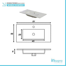 Mobile Bagno 80 cm sospeso Rovere Scuro con 2 cassettoni Completo di lavabo+Specchio+Ceramica+Lampada LED