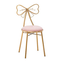 MYAOU Sgabello da toeletta con Seduta in Velluto con Struttura in Metallo Dorato, Schienale a Forma di Farfalla, sedie da Trucco per Cucina Camera da Letto, Rosa