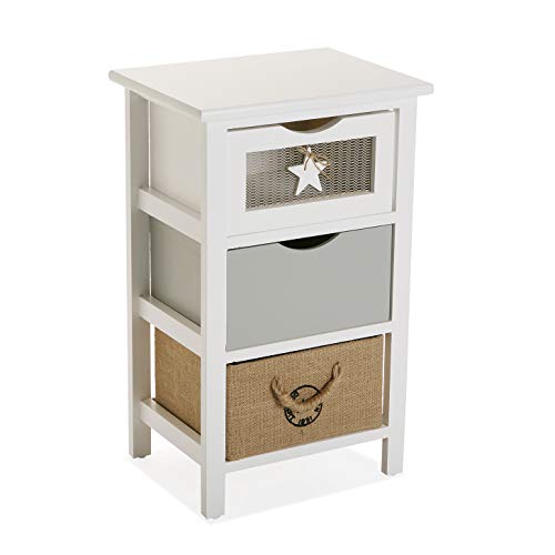 CASSETTIERA ORGANIZZATA PER BAGNO CON CASSETTI IN LEGNO COLORE BIANCO E BEIGE