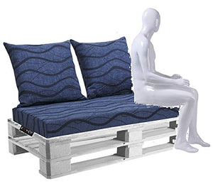 EXTROITALY Belem Onda Blu Set Cuscini 120x60 + schienali 60x60 pz.02 per Esterno/Interno arredo Pallet da Giardino Divanetto per bancale Cuscini Interno Poliuretano Tessuto Lavabile Sfoderabile