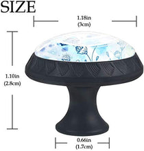 Fiori di farfalla blu disegnati a mano Pomelli per Porta Set di 4 Pomelli per Mobili Manopole per Cassetti Cucina Armadio Vetro