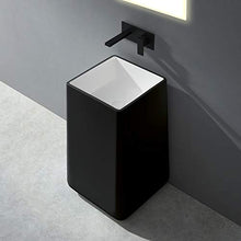 Lavabo freestanding BA31 di pietra solida (Solid Stone) - 50 x 50 x 82 cm - colore a scelta, Colore:Nero/Bianco (opaco)