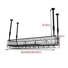 Portavini Portabottiglie in Metallo A Soffitto, Regolabile in Altezza, Portabicchieri in Ferro Multifunzionale, Portaoggetti, Adatto per Ristoranti, KTV, Bar, Nero (Size : 60cm)