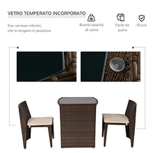 Outsunny Set 2 Pezzi Mobili da Giardino in Rattan con 1 Tavolo e 2 Sedie con Cuscini, Design Salvaspazio, Marrone