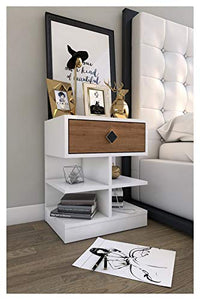 WSZMD Tavolo Comodino Comodino Bianco E Rovere Singolo Cassetto con Mensole Organizzatore di Stoccaggio Realizzato in Tavola da Comodino in Turchia