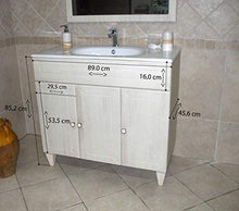 Mobile Bagno a Terra Ines decapè cm 90 con Specchio, Applique e lavabo