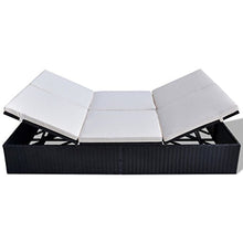 Festnight Lettino Prendisole Lettino da Sole Matrimoniale Regolabile in Polirattan Marrone con Cusino Bianco da Giardino/Spiaggia/Piscina/Mare/Patio per Esterno 194 x 120 x 31 cm (Nero)