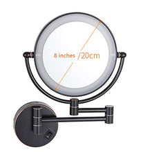 specchio trucco,specchio trucco,8 pollici 5 volte di ingrandimento Specchio per il trucco a led, specchio per il trucco pieghevole in metallo di bellezza con interruttore in bronzo nero