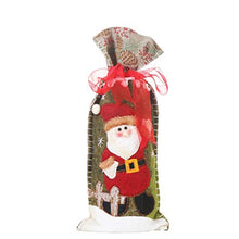 Amosfun Christmas Wine Bottle Cover Wine Bottle Gift Bags Drawstring Christmas Pattern for Xmas Holiday Bottle Dress Up Table Decoration (Rustic Style Santa Claus)