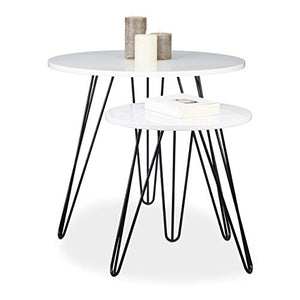 Relaxdays set 2 pezzi tavolino salotto rotondo legno e metallo HxD 52x60 cm per divano, soggiorno, laccato lucido bianco
