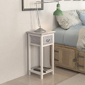 GOTOTOP Comodino con 1 cassetto, tavolo da notte con punta di divano, in legno, moderno, armadio portaoggetti per camera, soggiorno, corridoio, ufficio, grigio/bianco