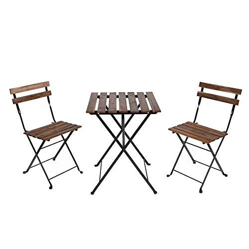 BRIGROS La voglia di fare Set Bistro, tavolino + 2 sedie, Comodo e Portatile, utile per arredo Bar, arredo Giardino, Picnic, Semplice ed Elegante (Acacia, Marrone)