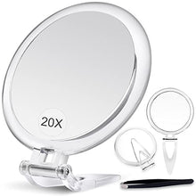 Specchio portatile a due lati, ingrandimento 20x / 1x, 12.7 cm, specchio da trucco pieghevole con palmare / stand, uso per applicazione di trucco (Trasparente-2)