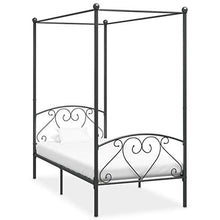 Tidyard Struttura Letto Singolo a Baldacchino in Metallo Grigio con Doghe,Telaio Letto Giroletto Singolo con Tetto in Metallo con Doghe 120x200 cm