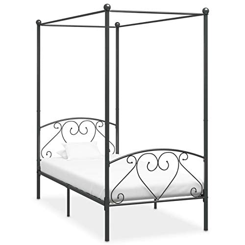 Tidyard Struttura Letto Singolo a Baldacchino in Metallo Grigio con Doghe,Telaio Letto Giroletto Singolo con Tetto in Metallo con Doghe 120x200 cm