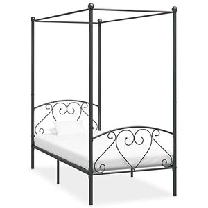 Tidyard Struttura Letto Singolo a Baldacchino in Metallo Grigio con Doghe,Telaio Letto Giroletto Singolo con Tetto in Metallo con Doghe 120x200 cm