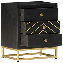 Tidyard Comodino Nero e Oro,Comò e cassettiere,Comodini da Notte,Comodino Moderno Cassettiera,Tavolini da caffè 40x30x50 cm in Legno Massello di Mango