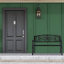 Relaxdays Balcone Panca da Giardino, con Stella Decorativa, a 2 Posti, Rivestimento Antiruggine, Acciaio, 87 x 127 x 55 cm, Nero