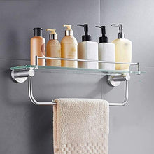 DNSJB mensole da bagno in Vetro, cremagliera per Doccia estetica a Parete, con portasciugamani Doppio in Acciaio Inox 304, 23.6 '' × 5.5 ''
