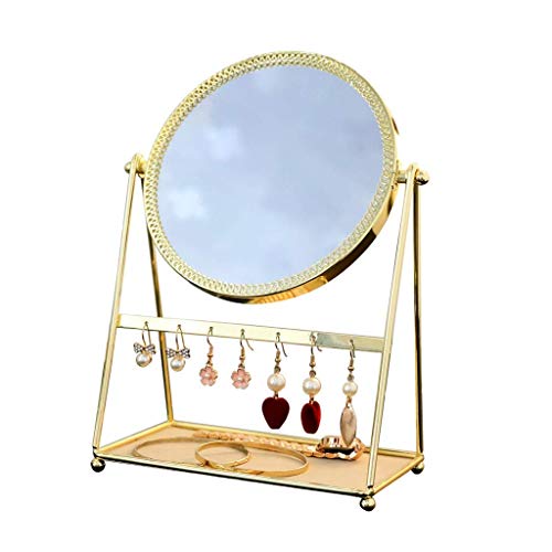 SHY Specchio per Il Trucco Specchio per Trucco su Un Lato Specchio per Trucco Vintage con Rotazione a 360 Specchi per Trucco da Tavolo Rotondi 16.5X10X24cm （Oro）