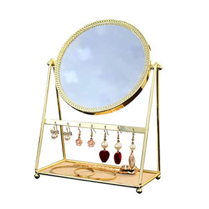 SHY Specchio per Il Trucco Specchio per Trucco su Un Lato Specchio per Trucco Vintage con Rotazione a 360 Specchi per Trucco da Tavolo Rotondi 16.5X10X24cm （Oro）