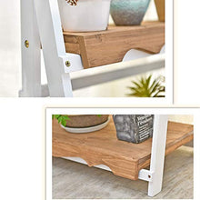 Stand per Piante in Legno massello Bianco, Supporto per Fiori Pieghevole a 3 Piani con ripiano Interno, ripiano per Piante da Balcone Vintage