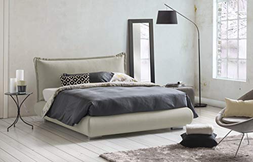 Talamo Italia Letto contenitore Matrimoniale Teresa, Made in Italy, Letto con rivestimento e testata in tessuto, Apertura frontale, adatto per materasso 160x190 cm, Panna