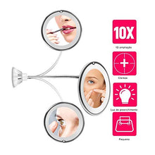 Fyftwh Specchio per Il Trucco Ingrandimento 10x di Trucco dello Specchio Pieghevole Regolabile ingrandimento Specchio da Toilette Solide Ventose con Luce Naturale LED