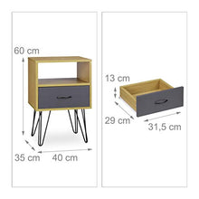 Relaxdays Comodino da Letto rétro, con cassetto, Effetto Legno, Gambe in Metallo, Vintage, Marrone, H x L x P 60 x 40 x 35 cm