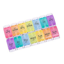 DOITOOL - Contenitore per pillole da viaggio, 2 file di 14 griglie, contenitore per pillole settimanali, per medicine, tablet, in plastica, portatile, contenitore per pillole arcobaleno