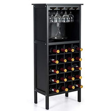 RELAX4LIFE Portabottiglie per Vino in Legno, Scaffale per Minimo 20 Bottiglie di Vino con Appendi Calici, Cantinetta con Ripiani e Porta Calici per Vino, Champagne (Nero)