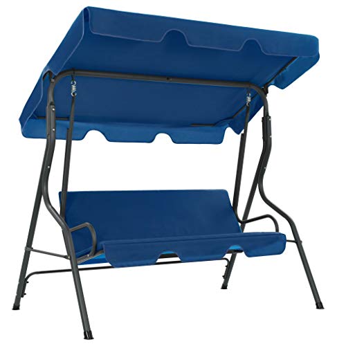 vidaXL Panca Dondolo da Giardino con Baldacchino e Cuscini Comodo Relax Stabile Elegante Altalena Telaio in Acciaio Verniciato Blu Scuro in Tessuto