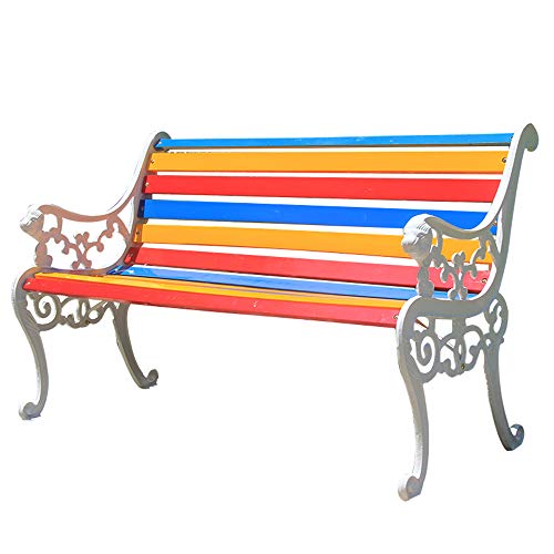 Panchina per Tempo Libero All'aperto Parco Giardino Terrazza Panchina, Panca da Patio Resistente Intemperie con Struttura Ghisa e Legno Massello Anticorrosivo, Panca Decorative Portico a 2-3 Posti