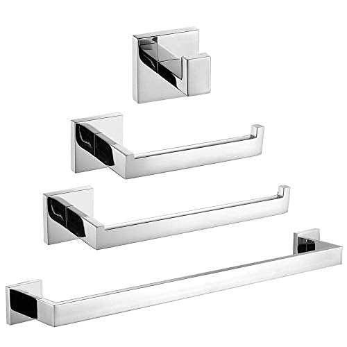 TURS 4 pezzi Bagno Accessorio Impostare SUS 304 Acciaio Inox Supporto di Carta Igienica Portasciugamani Accappatoio Anello Asciugamano Montaggio a Parete, Lucidata, Q7P-4PCS-A