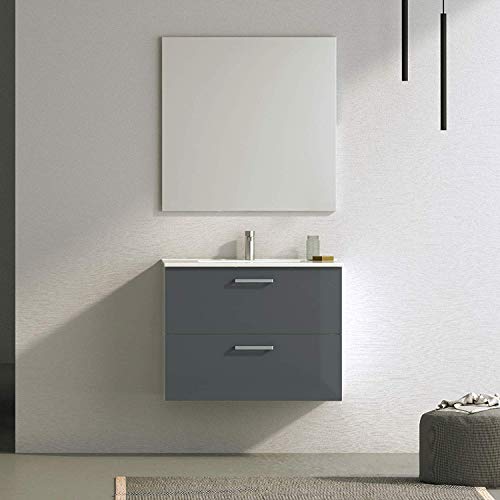 Randalsa Mobile Nexo 80 cm | Grigio | 81 x 81 x 46 cm | Mobile con 2 cassetti + lavabo in Ceramica