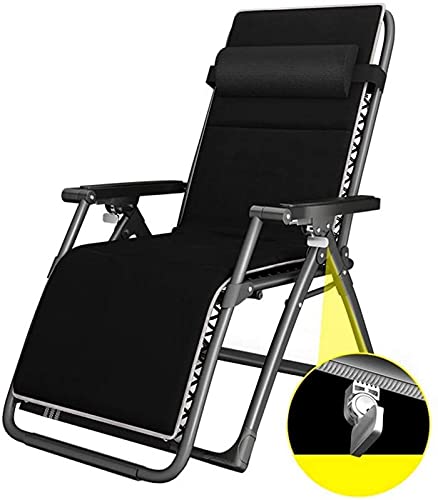 JFFFFWI Sedia Pieghevole Sedia Sdraio reclinabile con Cuscini Imbottiti per Giardino Piscina da Campeggio all'aperto Design da Spiaggia, Lettino Pieghevole Reclinabili Sedie a Sdraio, Nero Max. 160