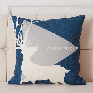 XMZFQ Fodera per Cuscino in Lino di Cotone, Stampa Blu sugli alci, Fodere per Cuscini Decorativi Quadrati, Cuscino Lombare per Divano per Ufficio, 45 * 45 cm, Set di 2,G