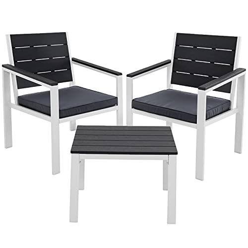 SONGMICS Set di 3 Mobili da Giardino, Salotto da Giardino con 2 Sedie, 1 Tavolino, 2 Cuscini Sfoderabili, Struttura in Metallo, Grigio Fumo e Nero GGF03GW