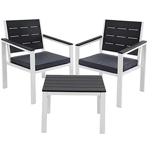 SONGMICS Set di 3 Mobili da Giardino, Salotto da Giardino con 2 Sedie, 1 Tavolino, 2 Cuscini Sfoderabili, Struttura in Metallo, Grigio Fumo e Nero GGF03GW