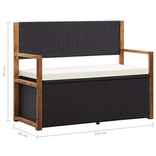 vidaXL - Panchina con vano portaoggetti, 110 cm, in polyrattan, legno massiccio di acacia, colore nero