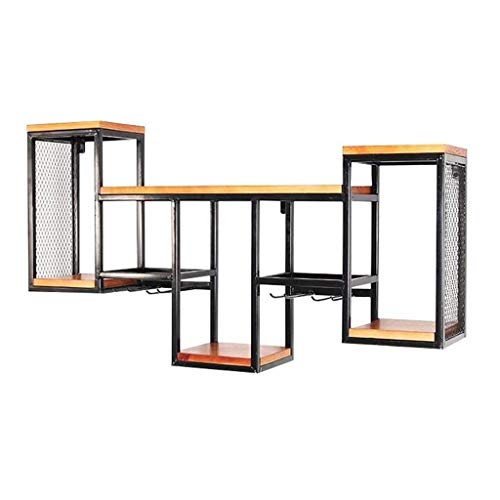 Portabottiglie Vintage in Metallo Rustico, espositore per Bicchieri in Legno e Bottiglie di Vino, Supporto da Parete, Porta calici per calici per Bottiglie di Vino, espositore da Parete per Cucina d