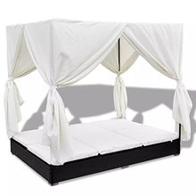 vidaXL Lettino Prendisole in Polyrattan con Tende Nero Letto Sdraio Giardino